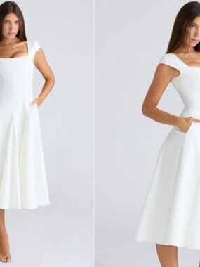 HOUSE OF CB 'Raisa' White Square Neck Twill Midi Dress NWOT